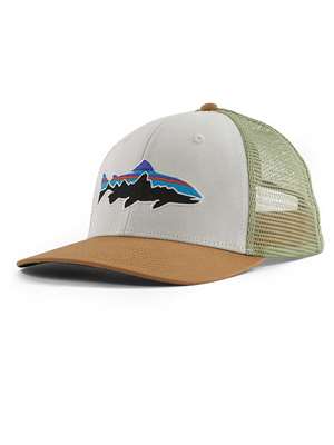 Patagonia Fitz Roy Trout Trucker in White with Classic Tan New Hats at Mad River Outfitters
