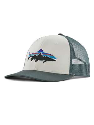 Patagonia Fitz Roy Trout Trucker in White with Nouveau Green Patagonia Hats at Mad River Outfitters