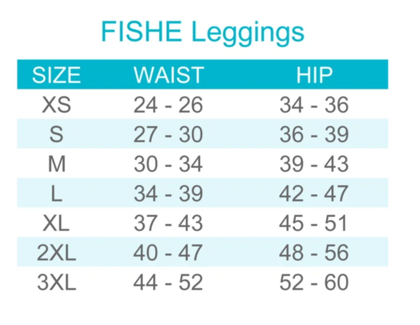 Mad River Outfitters - FisheWear Leggings Size Chart