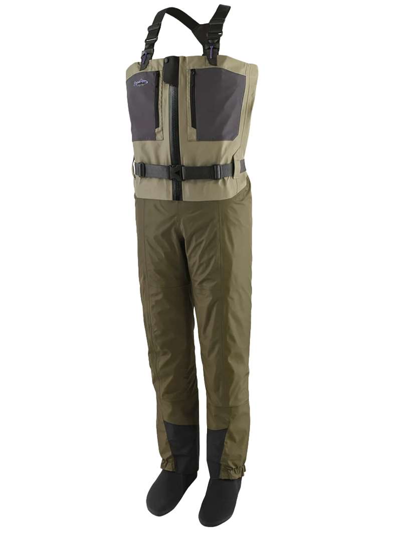 Patagonia Men's Swiftcurrent Traverse Zip-Front Waders is built for years of work and engineered to reduce weight and bulk without sacrificing durability and available at Mad River Outfitters!