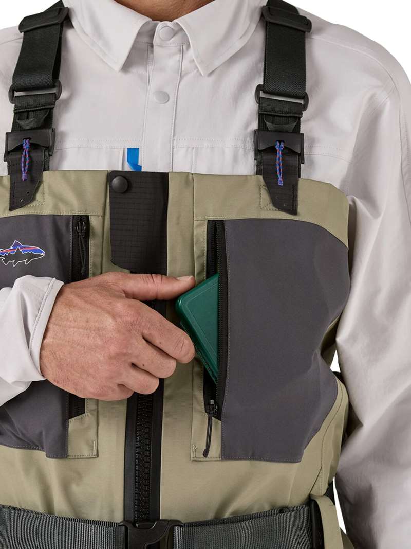 Patagonia Men's Swiftcurrent Traverse Zip-Front Waders is built for years of work and engineered to reduce weight and bulk without sacrificing durability and available at Mad River Outfitters!