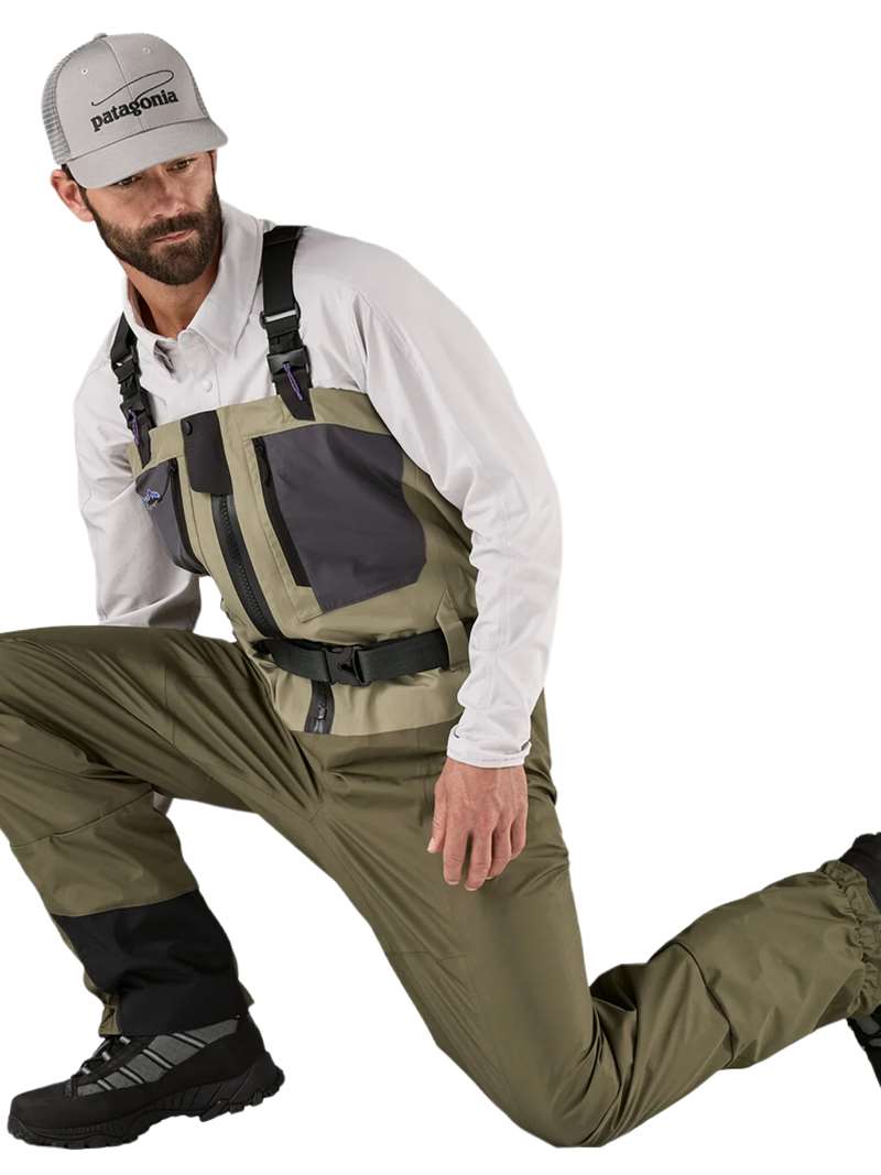 Patagonia Men's Swiftcurrent Traverse Zip-Front Waders is built for years of work and engineered to reduce weight and bulk without sacrificing durability and available at Mad River Outfitters!