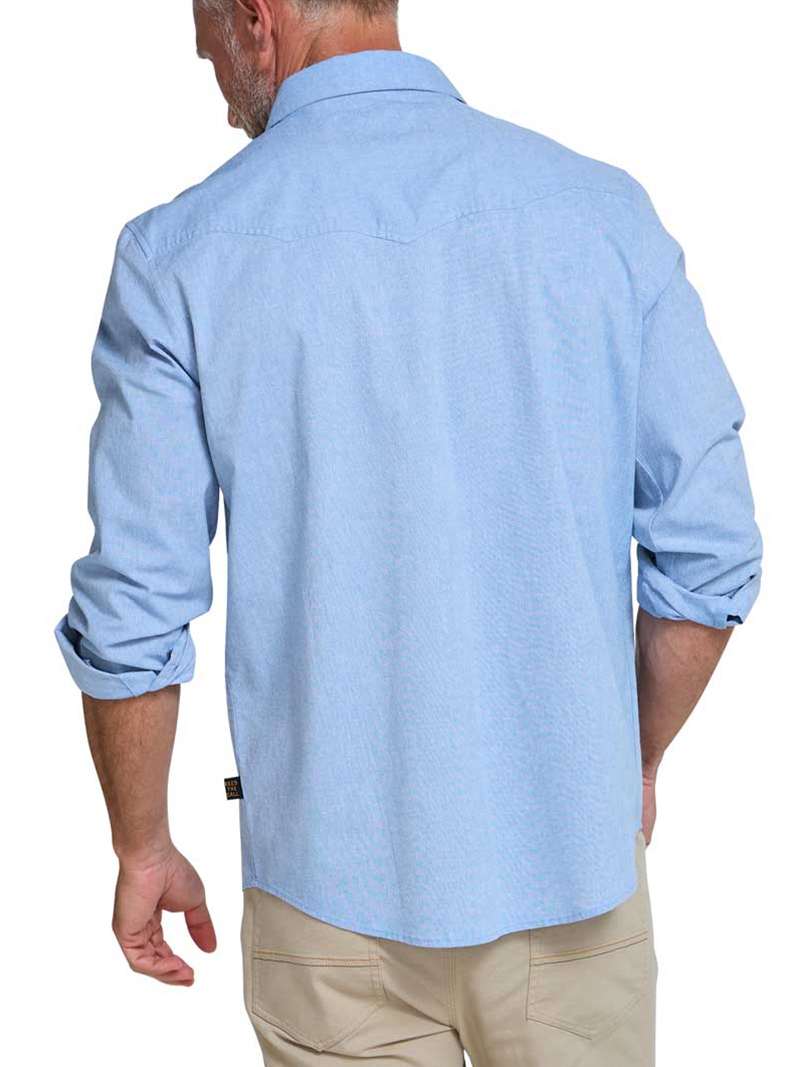 Howler Brothers Crosscut Deluxe Snapshirt- Fanned Flora on Faded Blue Oxford