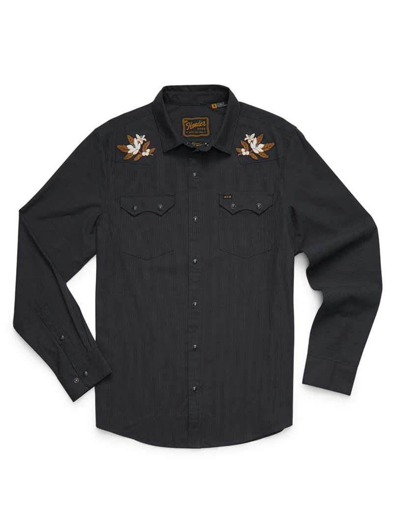 Howler Brothers Crosscut Deluxe Snapshirt- Orange Blossoms on Antique Black
