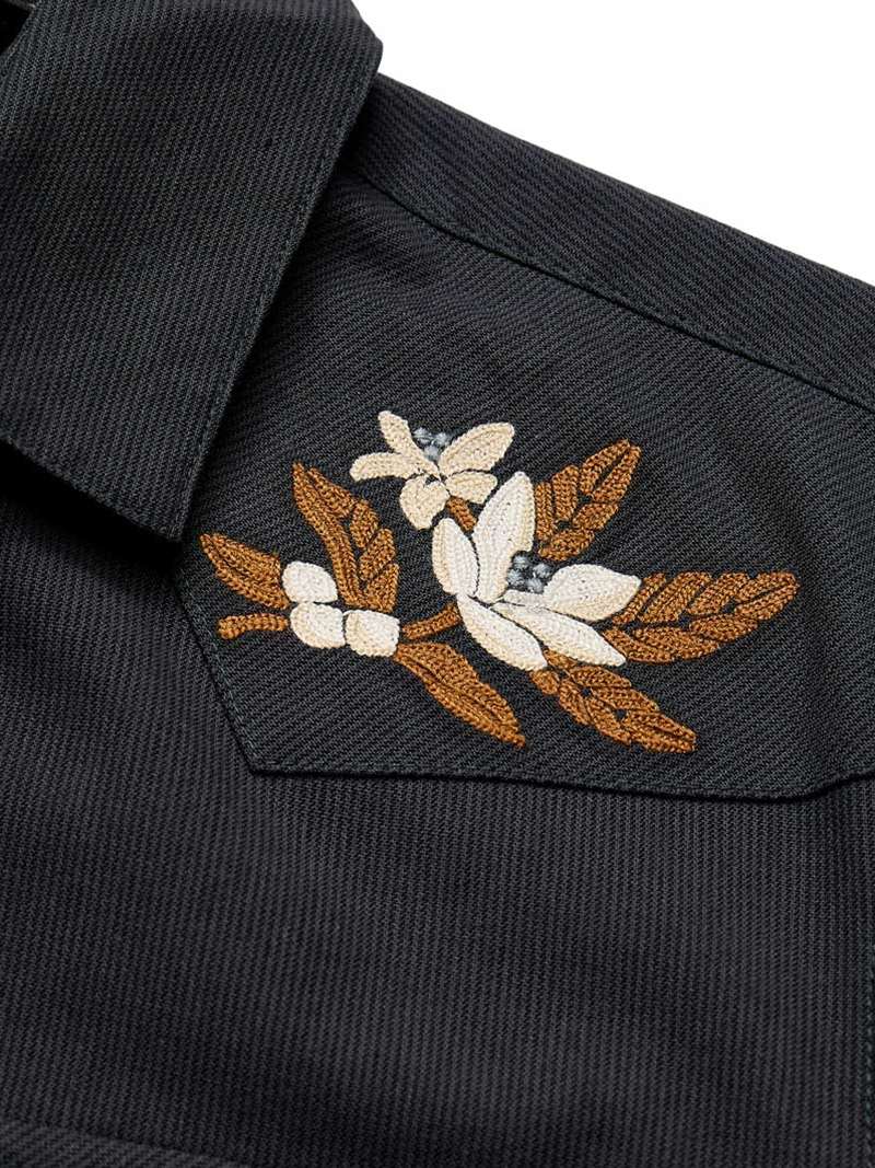 Howler Brothers Crosscut Deluxe Snapshirt- Orange Blossoms on Antique Black