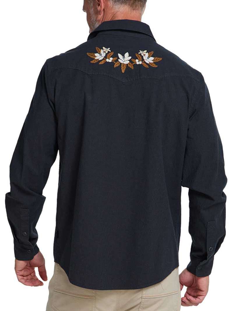 Howler Brothers Crosscut Deluxe Snapshirt- Orange Blossoms on Antique Black