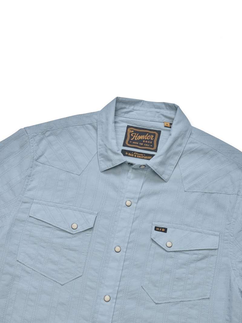 Howler Brothers H Bar B Snapshirt in Eyelet Stripe/Sky Blue