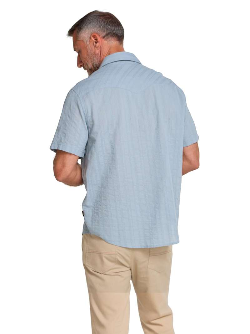 Howler Brothers H Bar B Snapshirt in Eyelet Stripe/Sky Blue