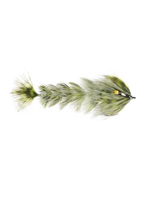 Blane Chocklett's Feather Game Changer- small chartreuse and white Smallmouth Bass Flies- Subsurface