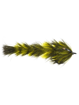 Blane Chocklett's Feather Game Changer- small olive and yellow Smallmouth Bass Flies- Subsurface