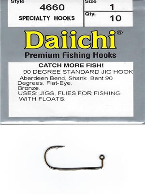 Daiichi 4660- 90 degree Jig Hook fly tying hooks bass panfish poppers