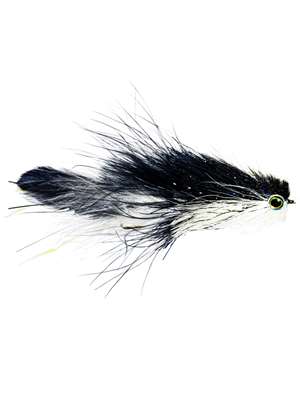 Galloup's mini Bangtail T & A Streamer- Black/White Smallmouth Bass Flies- Subsurface