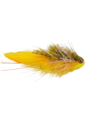 Galloup's mini Bangtail T & A Streamer- olive yellow Smallmouth Bass Flies- Subsurface