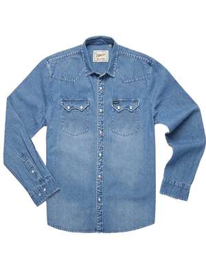 Howler Brothers Dust Up Denim Snapshirt in Shaver Medium Wash mad river outfitters men's shirts and tops