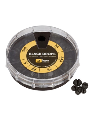 Loon Black Drops Tin Split-Shot- 6 division selector pack Fly Fishing Split Shot at Mad River Outfitters