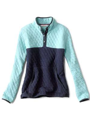 Orvis Women's Quilted Snap Sweatshirt- navy/nordic blue mad river outfitters women's sweaters and vests