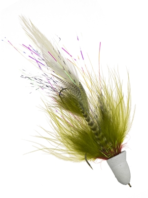 Schultzy's Swingin' D Fly- olive and white flies for saltwater, pike and stripers