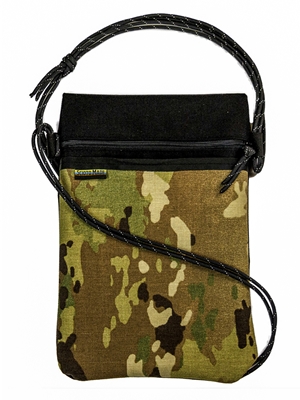 Scioto Made X-Over Shoulder Bag in camo/black. 2021 Fly Fishing Gift Guide at Mad River Outfitters