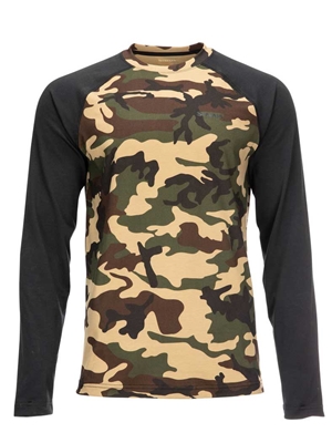 Simms Lightweight Baselayer Top- woodland camo Men's Fly Fishing Shirts at Mad River Outfitters