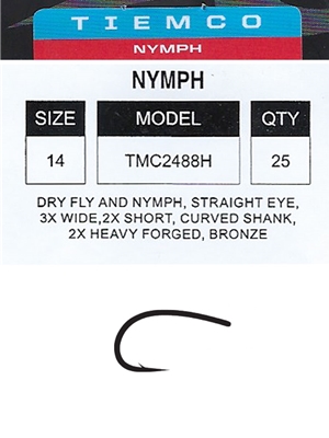 Straight Eye Curved Short Shank Fly Hook Umpqua Tiemco 2488H TMC2488H 