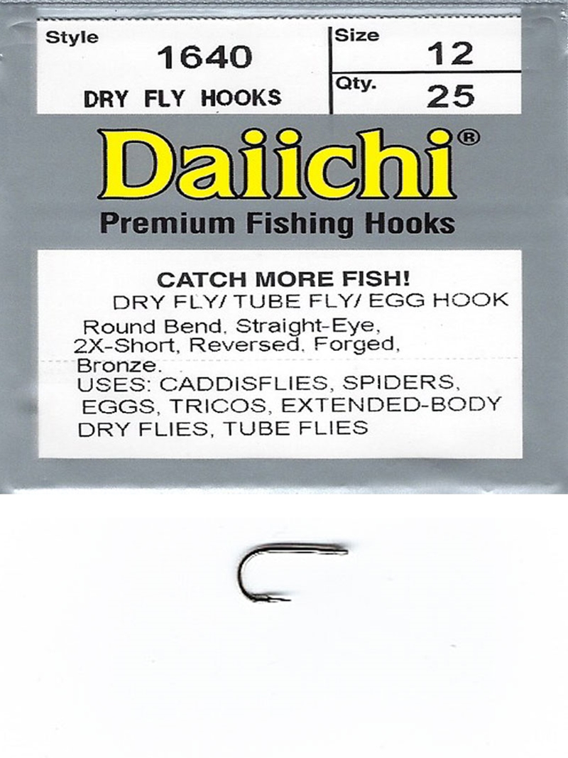 Tube Fly Hook Qty 25 Daiichi 1640 #16 Multi Use Dry Fly 