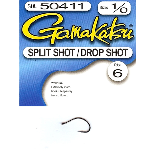 Gamakatsu Drop Shot Hook Black 1//0 6pk Md# 50411 for sale online